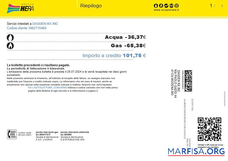 Printable Italy Gruppo Hera business utility bill, Word and PDF template